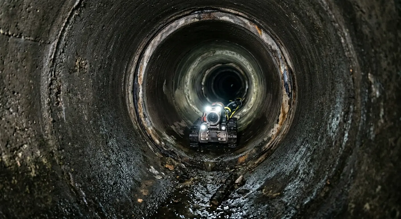 Robotic sewer camera inspecting pipe interior for Sewer Line Cleaning in Patterson