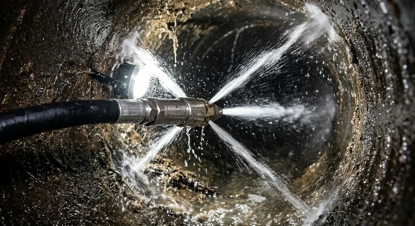 High-pressure hydro jetting nozzle cleaning sewer pipe for Storm Drain Cleaning in Patterson